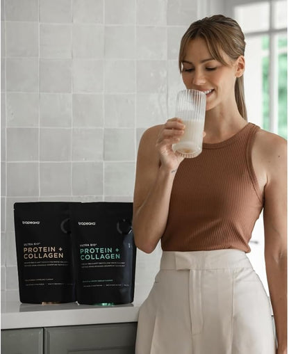 Tropeaka Collagen Protein Powder for Smoothies & Shakes - Double Chocolate - Clean Protein & Marine Collagen Peptides for Skin, Hair & Nails, Dairy Free, Gluten Free, Non-GMO, 18oz (17 Servings)