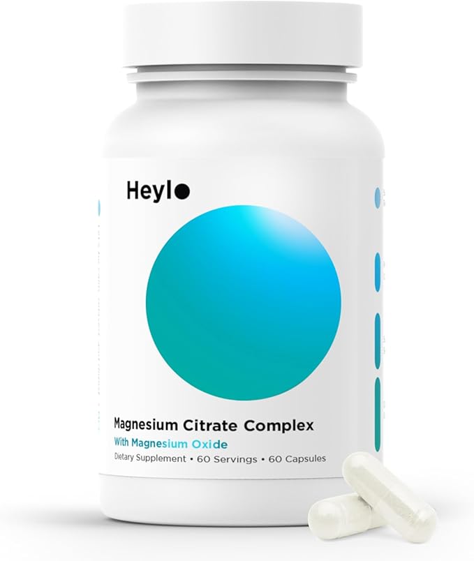 Heylo Magnesium Citrate Complex 500 mg - High Absorption Formula for Muscle Relaxation, Energy Support, Bone & Heart Health, Digestion, Stress Relief - Non-GMO, Vegan, 60 Capsules
