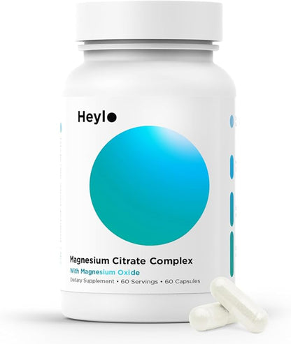 Heylo Magnesium Citrate Complex 500 mg - High Absorption Formula for Muscle Relaxation, Energy Support, Bone & Heart Health, Digestion, Stress Relief - Non-GMO, Vegan, 60 Capsules
