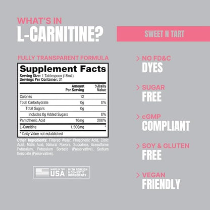 PROSUPPS L-Carnitine Liquid 1500, Stimulant-Free Liquid Shots for Men & Women - Clean Workout Drink for Energy, Performance & Muscle Recovery - No Sugar, No Carbs - 31 Servings, Sweet N-Tart