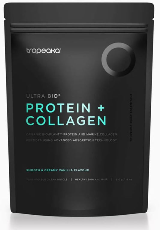 Tropeaka Collagen Protein Powder for Smoothies & Shakes - Creamy Vanilla - Clean Protein & Marine Collagen Peptides for Skin, Hair & Nails, Dairy Free, Gluten Free, Non-GMO, 18oz (17 Servings)