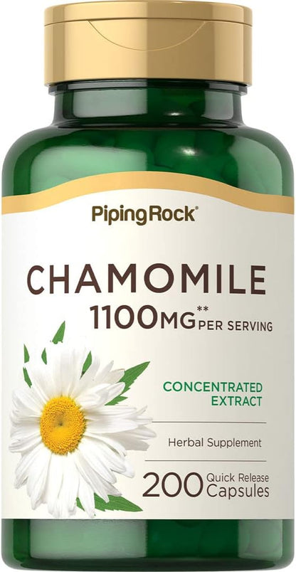 Piping Rock Chamomile Supplement | 1100mg | 200 Capsules | Flower Extract | Gluten Free, Non-GMO