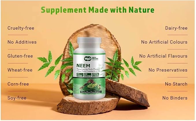 Neem Triple Complex - High-Potency Azadirachta Indica Tablets, Neem Leaves, Bark, Flowers in Ratio (80:10:10) - 300 Tablets, 150 Serving, 1000 Mg (1 Pack)