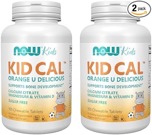 NOW Supplements, Kid Cal with Calcium Citrate, Magnesium and Vitamin D, Tart Orange, 100 Chewables, Packaging May Vary (Pack of 2)