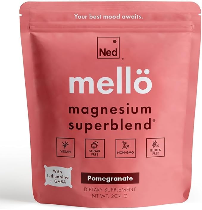 Mellö Magnesium Supplement Superblend Powder - Magnesium Glycinate with L-Theanine, GABA, and 70 Trace Minerals - Supports Sleep, Relaxation, Balanced Energy - Pomegranate Flavor, 30 Servings