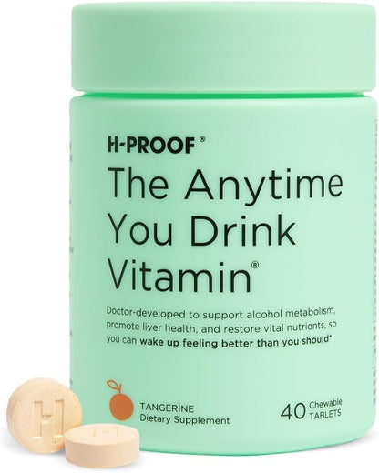 The Anytime You Drink Vitamin, Liver Health & Immunity Support with Electrolytes, Milk Thistle, and Vitamins B & C - 40 Chewable Tablets (20 Servings), Vegan, Tangerine