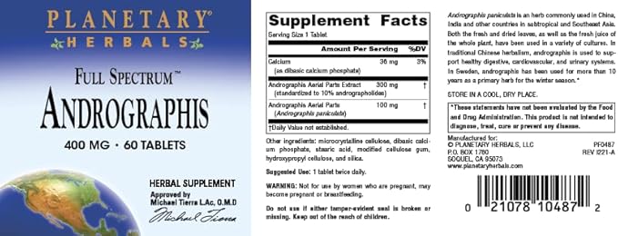 Planetary Herbals Full Spectrum Andrographis 400mg - Ayurvedic Herb - 60 Tablets