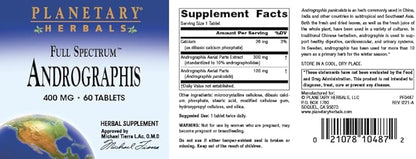Planetary Herbals Full Spectrum Andrographis 400mg - Ayurvedic Herb - 60 Tablets