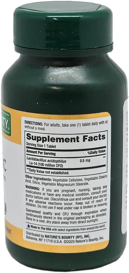Nature's Bounty Probiotic Acidophilus Tablets, 100 ea