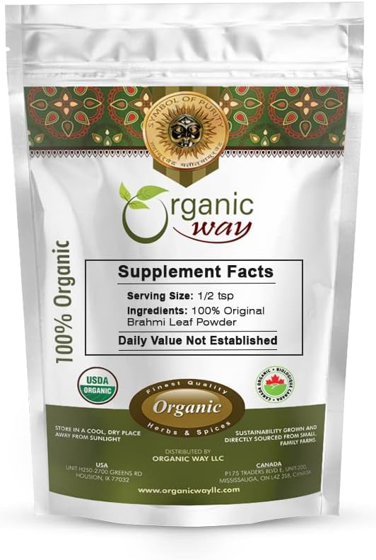 Organic Way Brahmi Leaf Powder (Bacopa Monnieri) - Organic & Kosher Certified | Raw, Vegan, Non GMO & Gluten Free | USDA Certified | Origin - India (16 Oz)