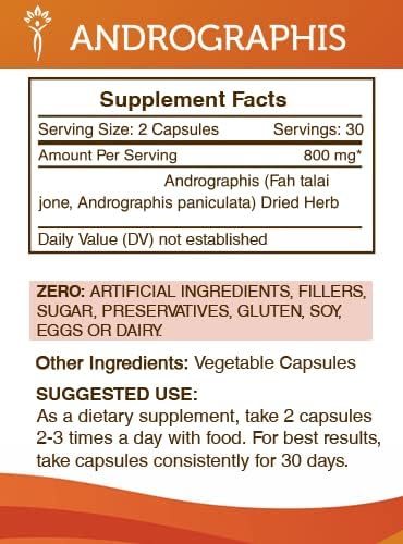 Secrets of the Tribe Andrographis 60 Capsules, 800 mg, Andrographis (Fah talai jone, Andrographis Paniculata) Dried Herb (60 Capsules)