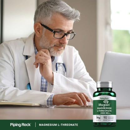 Piping Rock Magnesium L-Threonate | 2000mg | 90 Capsules | with Magtein | Non-GMO, Gluten Free Supplement