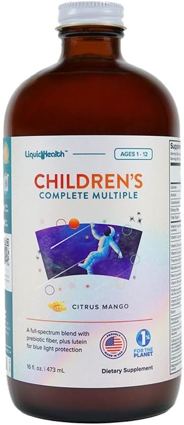 LIQUIDHEALTH Children's Complete Liquid Multivitamin for Kids, Toddlers - Essential Vitamins, Nutrients & Minerals, Immune Support, Gut Health - Made in The USA, Vegan, Non GMO, Sugar-Free (16 oz)