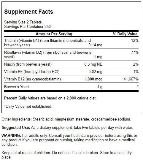 Swanson Brewer's Yeast - B Complex Vitamin Formula (500mg, 500 Tablets)
