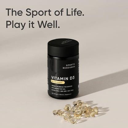 Sports Research 10,000 iu Vitamin D3 Supplement with Organic Coconut Oil - Vitamin D for Strong Bones & Immune Health - Supports Calcium Absorption - Non-GMO - 250mcg, 120 Mini Softgels for Adults