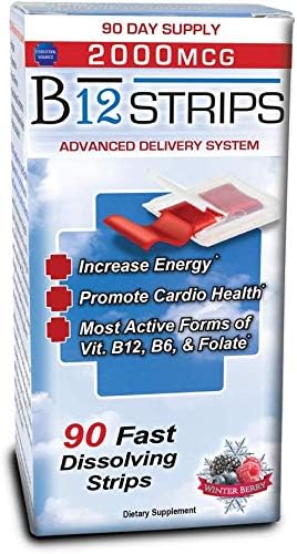 2,000 mcg Methylcobalamin Vitamin B12 Sublingual Energy Strips | Biotin, B6, 5-MTHF L-Methylfolate | Sublingual B12 Vitamins, Folate | Energy, Brain Health, Nerve Function - 90 Strips