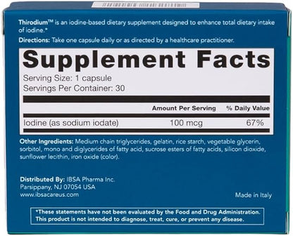 Thirodium - Thyroid Support Supplement - 100mcg Iodine (Sodium Iodate) - 30 Soft-Gel Capsules for Increased Absorption - Gluten-Free, Lactose-Free, Sugar-Free, Non-GMO
