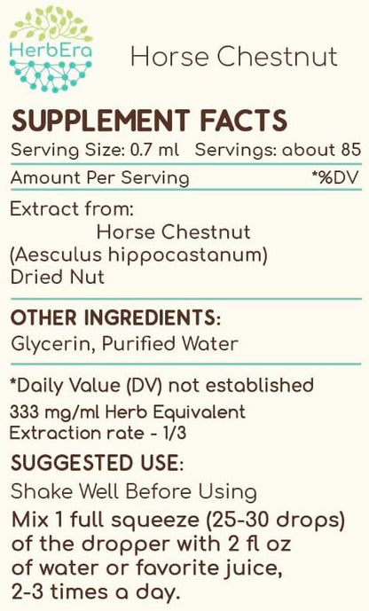 Horse Chestnut B60 Alcohol-Free Herbal Extract Tincture, Super-Concentrated Horse Chestnut (Aesculus hippocastanum) (2 fl oz)