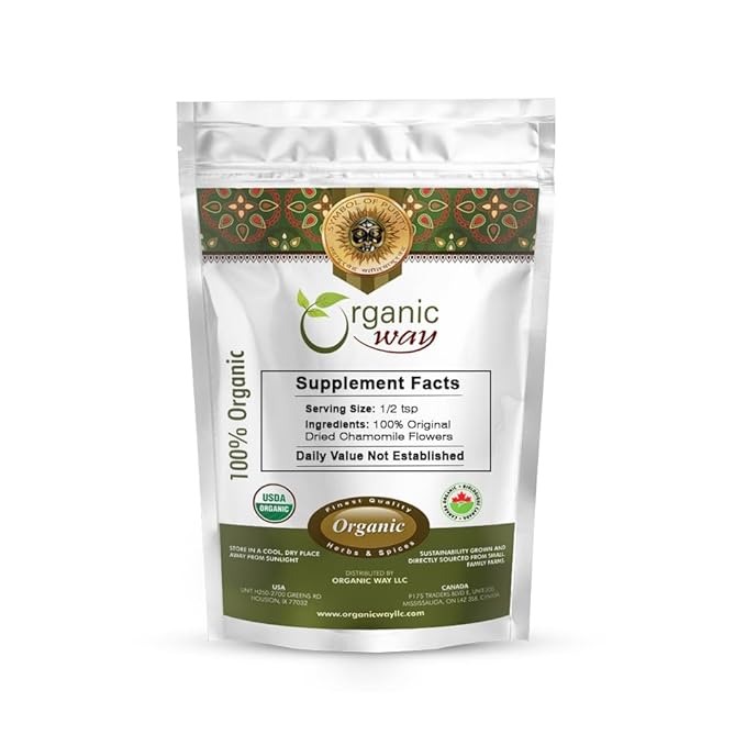 Organic Way Chamomile Flower Whole (Matricaria chamomilla) - Herbal Tea | European Wild-Harvest | Kosher & USDA Certified | Vegan, Non-GMO & Gluten Free | 100% Raw from Albania (1LBS / 16Oz.)