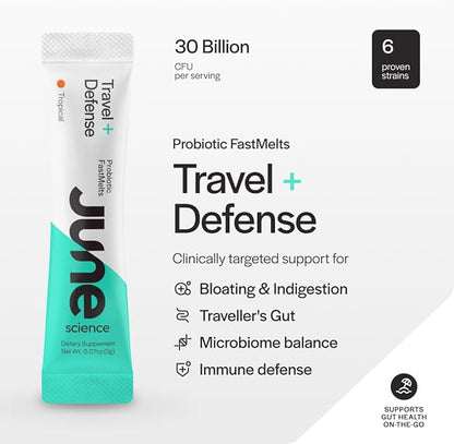 Travel + Defense | Fast Melt Pre + Probiotic for Immune Health While Traveling - Tropical Flavor, 30 Powder Sachets