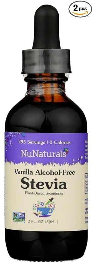 NuNaturals Liquid Stevia, Sugar-Free Sweetener, Plant-Based Sugar Substitute, Zero Calorie, Vanilla Alcohol Free, 2 oz (Pack of 2)