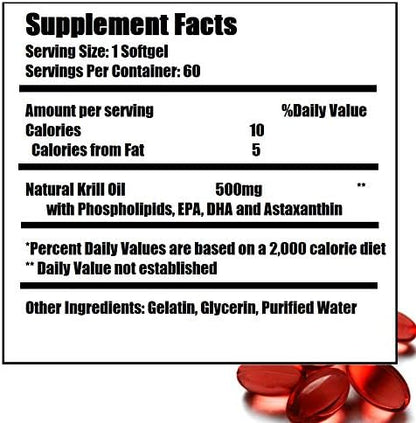 Antarctic Krill Oil Dietary Supplement (500 mg, 60 Softgels)