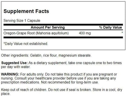 Swanson Full Spectrum Oregon-Grape Root 400 Milligrams 60 Capsules