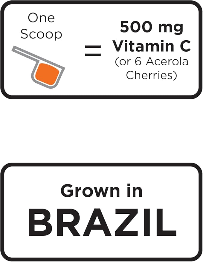 KOYAH - Organic Acerola Powder: Freeze-Dried, 100% Pure, 500 mg Natural Vitamin C per Scoop, Whole-Food, Non-GMO, Vegan, 60 Servings, Made from acerola Cherries Grown in Brazil