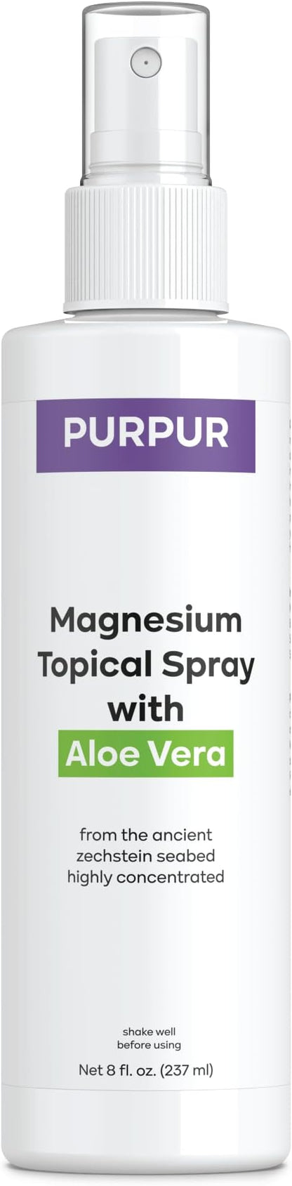 PURPUR Zechstein Magnesium Oil Spray with Aloe - Pure Magnesium Supplement Feet, Sleep, and Restless Legs Syndrome Relief | Topical Aid for Stress, Pain, and High Cortisol Management 8 Oz