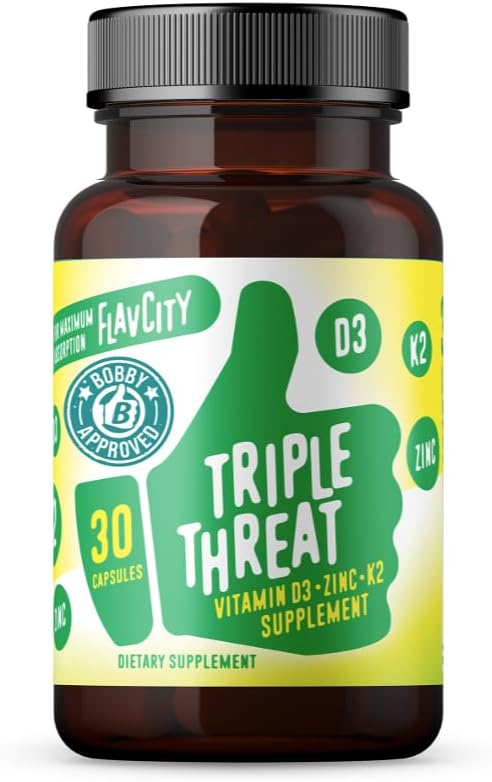 FlavCity Vitamin D3, K2 & Zinc - Triple Threat Supplement - Daily or Seasonal Immune Support - Vitamin D with K2 for Enhanced Absorption - Promote Healthy Bones & Skin (30 Capsules)