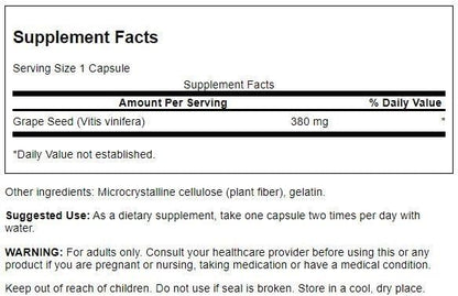 Swanson Grape Seed Heart Antioxidant Free Radicals Healthy Blood Pressure Support Polyphenols OPCS (Oligomeric Proanthocyanidins) Herbal Supplement 380 mg 100 Capsules