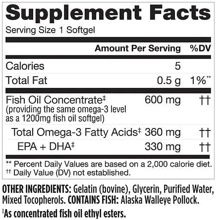 Finest Nutrition Half-the-Size Fish Oil 1200 mg, Softgels, 200 ea