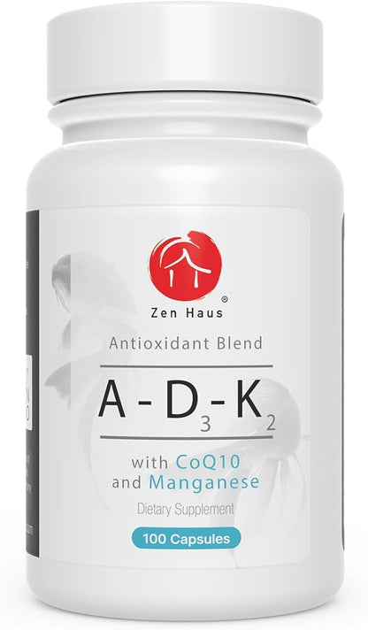 ADK Vitamin Supplement with Network Antioxidants - A, D3, K2 (MK-7 Non-Soy) and E with CoQ10 and Alpha Lipoic Acid - For Vision, Strong Bones and Teeth, and Immune Support - D3 5000 iu Complex