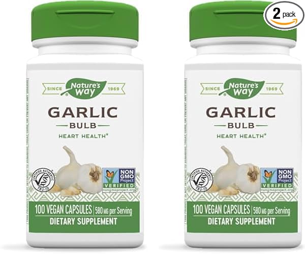Nature's Way Garlic Bulb, Supports Heart Health*, 100 Vegan Capsules (Pack of 2)
