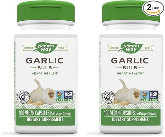 Nature's Way Garlic Bulb, Supports Heart Health*, 100 Vegan Capsules (Pack of 2)