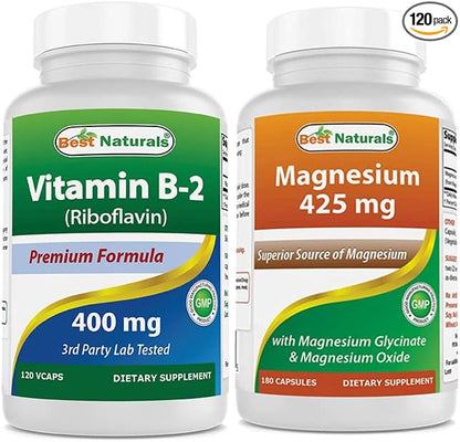 Best Naturals Vitamin B2 (Riboflavin) 400mg & Magnesium Glycinate 425 mg