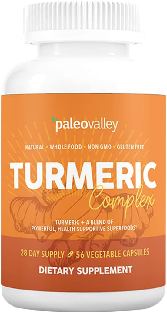 Paleovalley - Organic Turmeric Complex - Full Spectrum Organic Turmeric with Health-Supportive Superfoods - 56 Vegetarian Capsules - Support Joints, Immunity, Brain and Heart Health