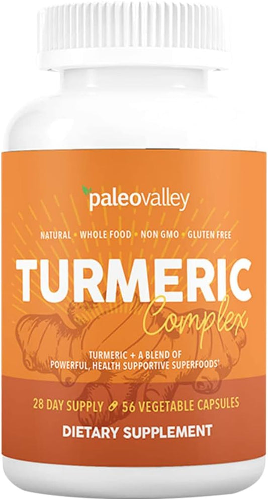 Paleovalley - Organic Turmeric Complex - Full Spectrum Organic Turmeric with Health-Supportive Superfoods - 56 Vegetarian Capsules - Support Joints, Immunity, Brain and Heart Health