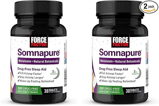 Force Factor Somnapure Drug-Free Sleep Aid for Adults with Melatonin, Valerian Root, and Lemon Balm, Non-Habit-Forming Sleeping Pills, Fall Asleep Calm at Night, Wake Up Refreshed, 30 Tablets