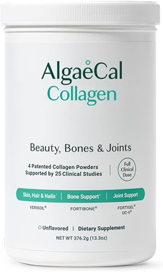 ALGAECAL Collagen: 4 Clinically-Supported Peptides VERISOL®, FORTIGEL®, UC-II®, FORTIBONE®, Anti-Aging Hydrolyzed Collagen Powder, 30 Servings, Made in USA