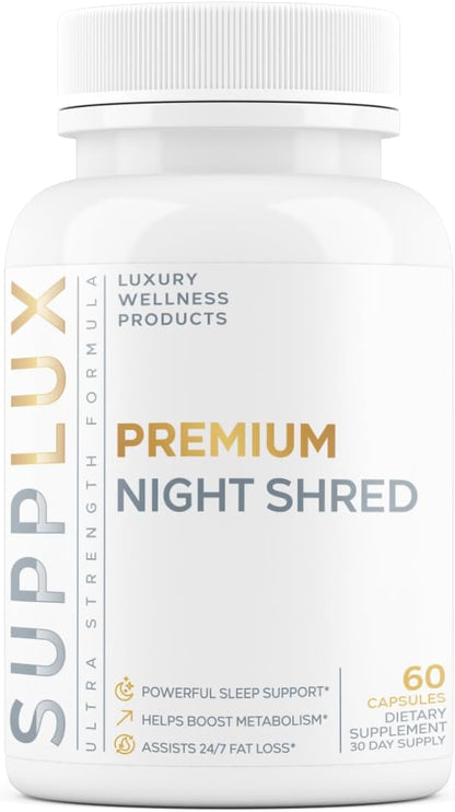 PREMIUM Night Shred - Bed Time Weight Loss Pills for Women & Fat Burner for Men - Sleep Aid, Appetite Suppressant, Metabolism Booster | 16 Research Backed Ingredients for Sleep, Relaxing - 60 Capsules