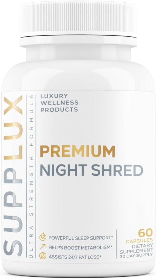PREMIUM Night Shred - Bed Time Weight Loss Pills for Women & Fat Burner for Men - Sleep Aid, Appetite Suppressant, Metabolism Booster | 16 Research Backed Ingredients for Sleep, Relaxing - 60 Capsules