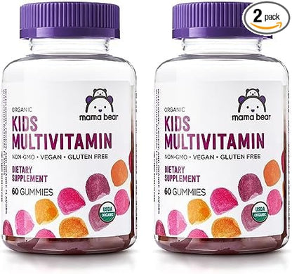 Amazon Brand - Mama Bear Organic Kids Multivitamin, 60 Gummies, 1 Month Supply (Packaging May Vary), Berry, Cherry & Orange (Pack of 2)