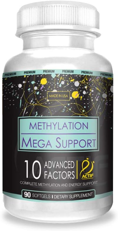 ACTIF Methylation Mega Support with 10 Advanced Factors and Organic Folate – 100% Natural, Non-GMO, 90 Count, Sterile 4 oz