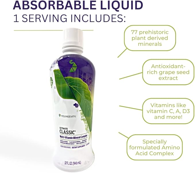 Youngevity Ultimate Classic - Multi-Vitamin & Mineral Complex | Natural Source of Essential Daily Nutrients | Highly Absorbable Liquid | (4)