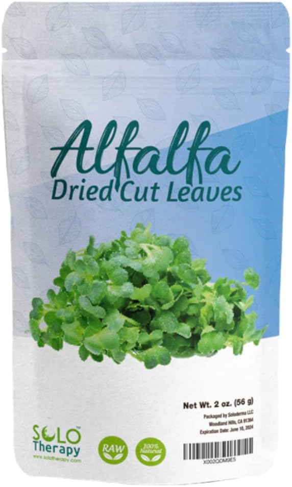 Solo Therapy Alfalfa Leaf, 2 oz., Alfalfa Dried Cut Leaves, Alfalfa Tea, Medicago Sativa, Product from USA