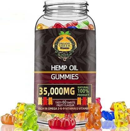 Organic Greek Best Tasting Hemp Gummie Bears 35,000 MG Natural, Muscle Relax, Sleep Calm, Stress Relief NO THC Natural Vitamins USA