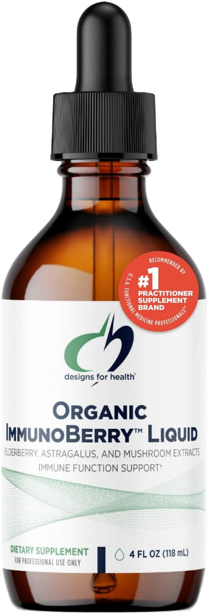 Designs for Health Elderberry Syrup with Wild Cherry Bark - Organic ImmunoBerry Liquid - Astragalus, Shiitake + Maitake Mushroom - Immune Support Supplement for Adults + Kids (118 Servings / 4oz)