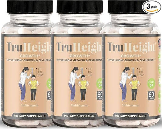 TruHeight Growth Capsules - Natural Growth & Development Supplement for Kids & Teens - Endorsed by Pediatricians - Vitamin D, K, Calcium & Ashwaganda - Bone Strength Capsules - Kids Vitamins - Ages 5+