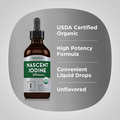 Piping Rock Nascent Iodine Drops Organic | 2 fl oz | Liquid Vegan Supplement | Non-GMO, Gluten Free